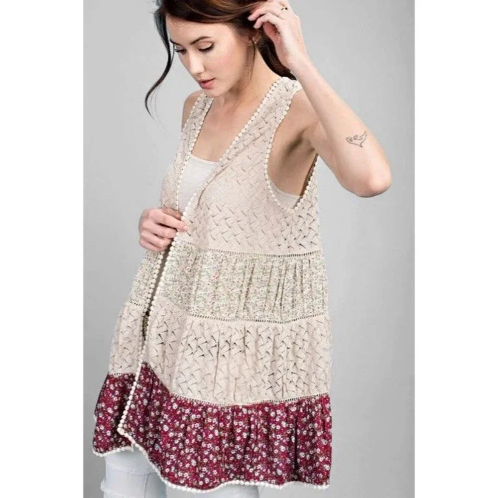 Boho Open Floral Panels Vest Women S Mixed Fabric Festival Fairy Forest Indie